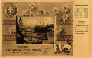 Cartolina commemorativa del varo della Regia Nave ROMA